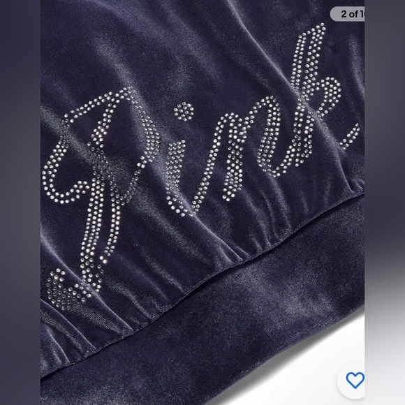 Victoria Secret Pink Bling Velour Shine Full-zip Crop Hoodie Midnight Navy Xl - Picture 2 of 9